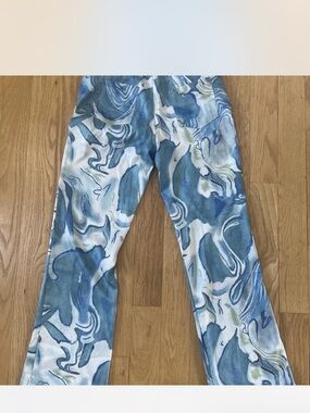PRINCESS POLLY Blue & White & green  Marble Print Wide Leg Pants size 6